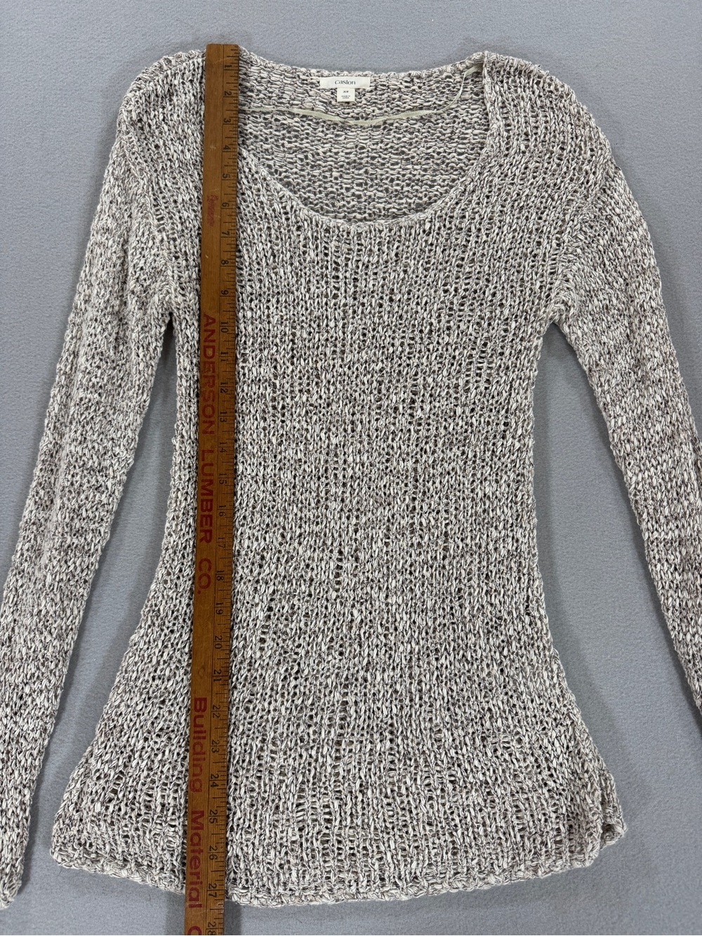 Caslon Open Knit Marled Cotton Blend Sweater XS Beige Oatmeal Scoop Neck Beach - Picture 5 of 10